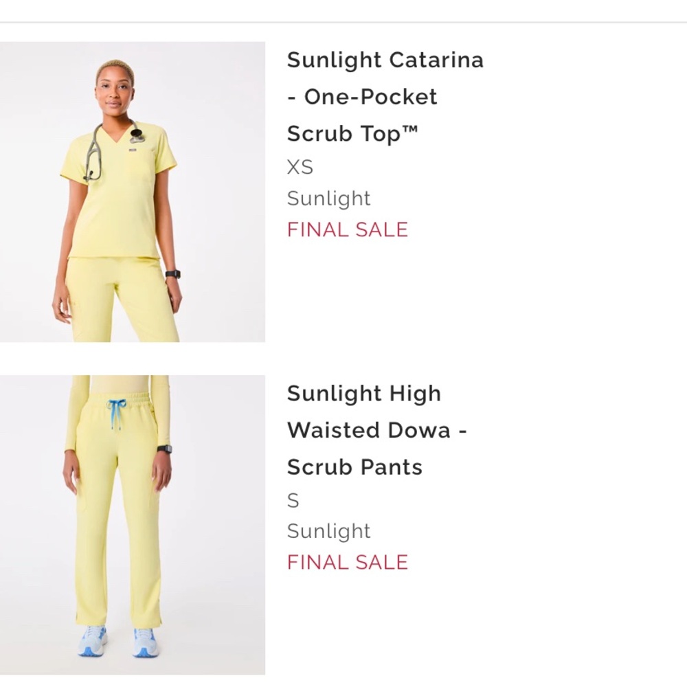 FIGS Yellow Scrub Set XS/S -NWT